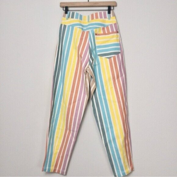 NWT Nocturne Printed Stripe Mom Denim Pants 34 Rainbow Jeans High Waisted - Picture 11 of 12